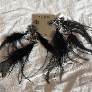 Natasha Couture Black Feather Earrings